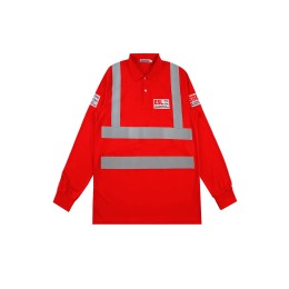 製造紅色長袖Polo恤工業制服  反光帶設計  承建商制服  修復工程  建築行業Polo衫 海洋檢測船務工程  D407 製造紅色長袖Polo恤工業制服  反光帶設計  承建商制服  修復工程  建築行業Polo衫 海洋檢測船務工程  D407
